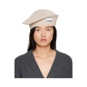 Ganni Beige Ribbed Beret