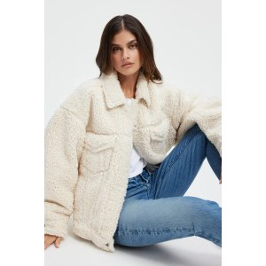 Good American GOOD '90s SHERPA TRUCKER JACKET | BONESHERLING001 - GOOD AMERICAN