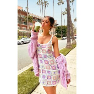 PrettyLittleThing Lilac Textured Crochet Mini Dress