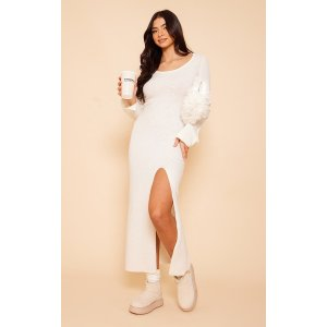 PrettyLittleThing Oatmeal Marl Knit Scoop Neck Side Split Maxi Dress