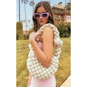 PrettyLittleThing Beige Padded Knot Zip Shoulder Bag