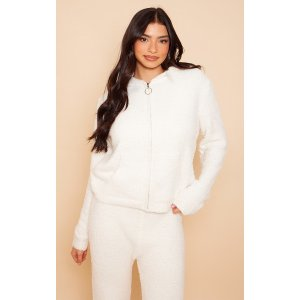 PrettyLittleThing Vanilla Cosy Long Sleeve Zip Up Hooded Pajama Top