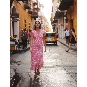 Boden May Cotton Midi Tea DressSangria Sunset, Floret