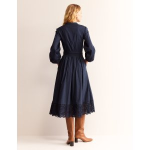 Boden Jen Broderie Cotton Midi DressNavy