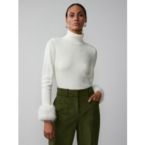Fur Cuff Turtleneck Sweater