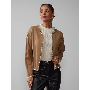 Long Sleeve Pearl Border Trim Cardigan
