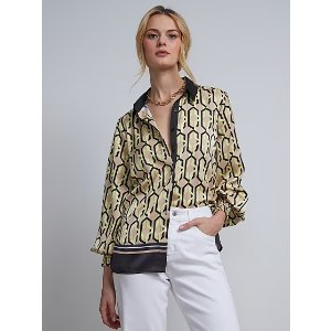 Geometric Link-Print Button-Front Blouse | New York & Company