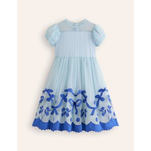 Boden Applique Hem Tulle DressVintage Blue Bows