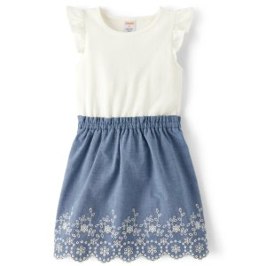 Gymboree Girls Eyelet Chambray Ruffle Dress - Little Classics - simplywht