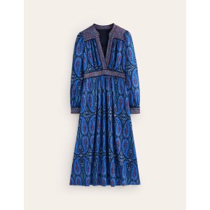 Boden Hotched Ponte DressKingfisher Blue, Paisley Bud
