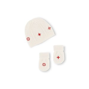 Louis Vuitton Embroidered Beanie and Mittens Set