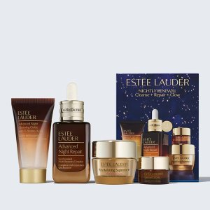 Estee Lauder Nightly Renewal Skincare Set Cleanse + Repair + Glow