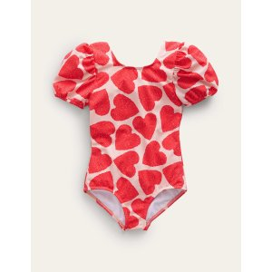Boden Printed Puff-sleeved SwimsuitBallet Pink Hearts