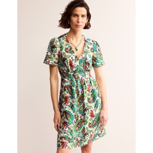 Boden Eve Linen Short DressIvory, Paisley Azure