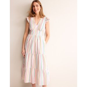 Boden May Cotton Midi Tea DressRainbow Seersucker Stripe