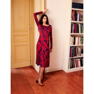 Boden Lucy Jersey Midi DressWarm Cranberry, Tulip Bloom