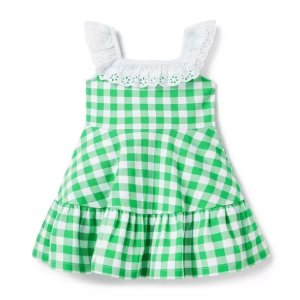 Janie and Jack Gingham Eyelet Ruffle Ponte Dress