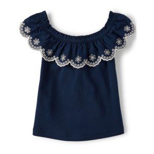 Gymboree Girls Eyelet Ruffle Top - Little Classics - tidal
