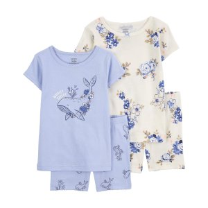 Carter's Toddler 4-Piece Floral & Whale-Print Pajamas Sets