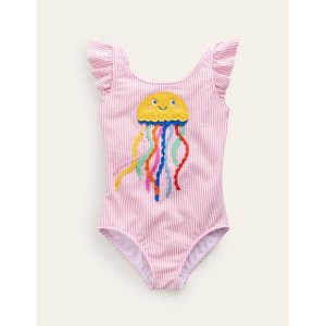 Boden Logo Flutter Sleeve SwimsuitPink Ticking Jellyfish