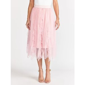 Pearl Mesh Ruffled Midi Skirt - Lena | New York & Company