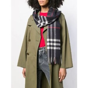 Burberry fringed check scarf blue | MODES