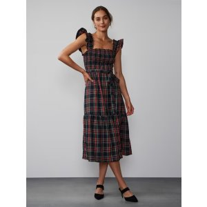 Ruffle Sleeve Tartan Smocked Dress