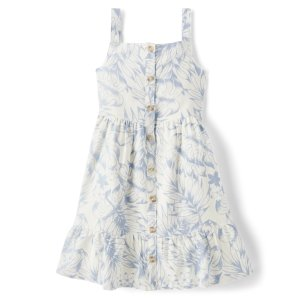 Gymboree Girls Matching Family Palm Leaf Linen Blend Ruffle Dress - Little Classics - simplywht