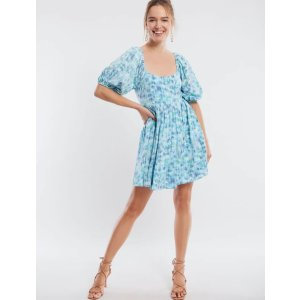 BCBGeneration Puff Sleeve Lace-Up Mini Dress