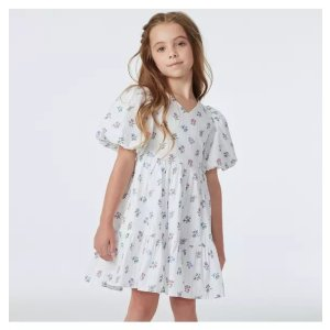 Janie and Jack Floral Stripe Bubble Sleeve Dress