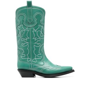 Ganni embroidered-detail western boots green | MODES