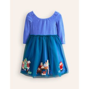Boden Velvet Tulle Applique DressBluejay Festive Mice