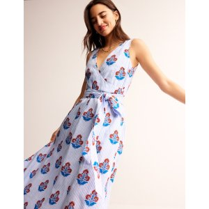 Boden Linen Wrap Midi DressMandarin Orange, Floret Stem