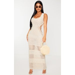 PrettyLittleThing Petite Cream Crochet Maxi Dress