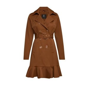 Long Sleeves Belted Peplum City Trench Coat