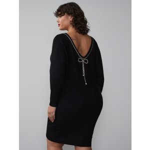 Plus Dolman Sleeve Crystal Bow Back Dress