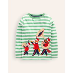 Boden Applique Breton T-shirtHighland Green Stripe Band