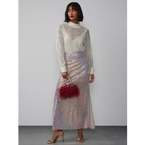 Iridescent Side Slit Sequin Skirt
