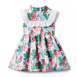 Janie and Jack Floral Eyelet Ruffle Ponte Dress