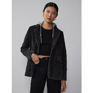 Long Sleeve Hooded Corduroy Blazer