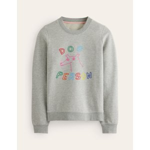Boden Hannah Embroidered SweatshirtGrey Marl, Dog Person
