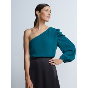 Long Balloon Sleeve One-Shoulder Top