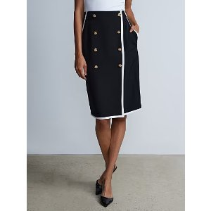 Piped Button-Front Pencil Skirt