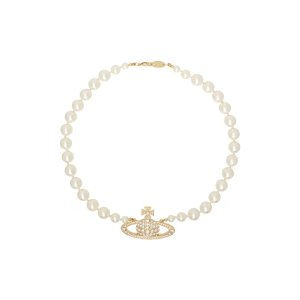 Vivienne Westwood White & Gold One Row Pearl Bas Relief Choker