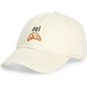 David & Young Oui Croissant Embroidered Cotton Baseball Cap