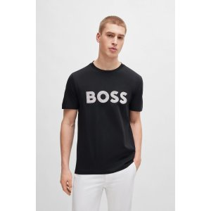 BOSS Cotton-jersey regular-fit T-shirt with mesh logo