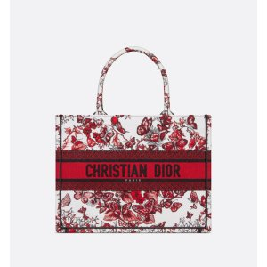 Dior Medium Dior Book Tote White and Red Le Coeur des Papillons Embroidery (36 x 27.5 x 16.5 cm)