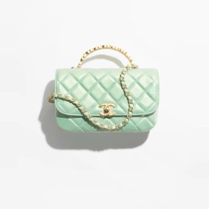 Chanel Small Flap Bag with Top Handle Pearly Lambskin, Strass & Gold-Tone Metal Light Green
