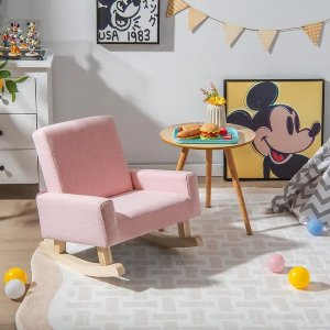 Gymax Kids Rocking Chair Children Armchair Linen Upholstered Sofa w/ - Pink