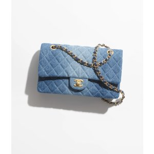 Chanel Classic 11.12 Handbag Washed Denim & Gold-Tone Metal Blue